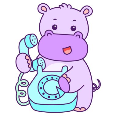 Tatlı su aygırı vektör ikonu. Komik bebek su aygırı hayvan serisi illüstrasyonu. Kabarık su aygırlarının hayatı.