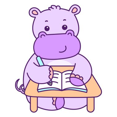 Tatlı su aygırı vektör ikonu. Komik bebek su aygırı hayvan serisi illüstrasyonu. Kabarık su aygırlarının hayatı