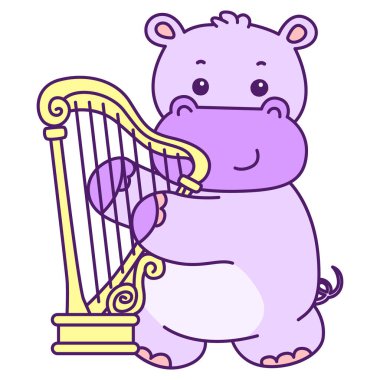 Tatlı su aygırı vektör ikonu. Komik bebek su aygırı hayvan serisi illüstrasyonu. Kabarık su aygırlarının hayatı