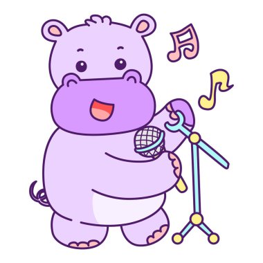 Tatlı su aygırı vektör ikonu. Komik bebek su aygırı hayvan serisi illüstrasyonu. Kabarık su aygırlarının hayatı