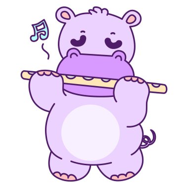 Tatlı su aygırı vektör ikonu. Komik bebek su aygırı hayvan serisi illüstrasyonu. Kabarık su aygırlarının hayatı