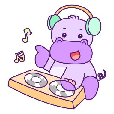 Tatlı su aygırı vektör ikonu. Komik bebek su aygırı hayvan serisi illüstrasyonu. Kabarık su aygırlarının hayatı