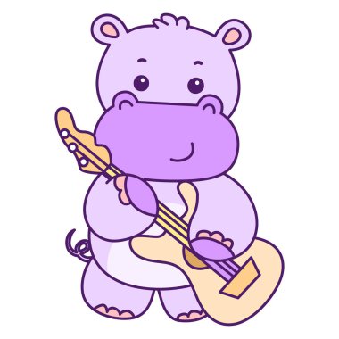 Tatlı su aygırı vektör ikonu. Komik bebek su aygırı hayvan serisi illüstrasyonu. Kabarık su aygırlarının hayatı