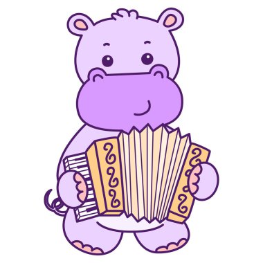 Tatlı su aygırı vektör ikonu. Komik bebek su aygırı hayvan serisi illüstrasyonu. Kabarık su aygırlarının hayatı