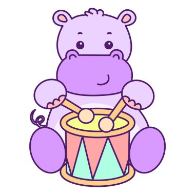 Tatlı su aygırı vektör ikonu. Komik bebek su aygırı hayvan serisi illüstrasyonu. Kabarık su aygırlarının hayatı