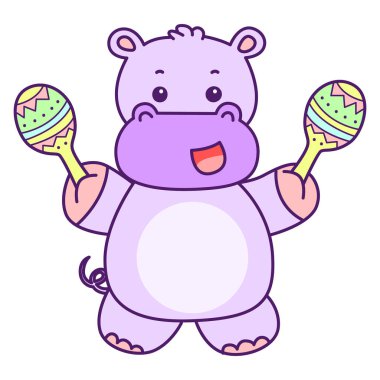 Tatlı su aygırı vektör ikonu. Komik bebek su aygırı hayvan serisi illüstrasyonu. Kabarık su aygırlarının hayatı