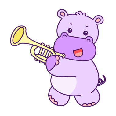 Tatlı su aygırı vektör ikonu. Komik bebek su aygırı hayvan serisi illüstrasyonu. Kabarık su aygırlarının hayatı