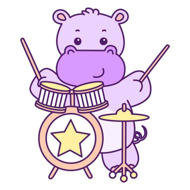 Tatlı su aygırı vektör ikonu. Komik bebek su aygırı hayvan serisi illüstrasyonu. Kabarık su aygırlarının hayatı