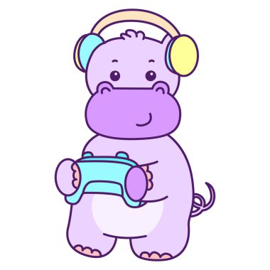 Tatlı su aygırı vektör ikonu. Komik bebek su aygırı hayvan serisi illüstrasyonu. Kabarık su aygırlarının hayatı