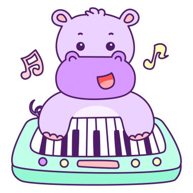 Tatlı su aygırı vektör ikonu. Komik bebek su aygırı hayvan serisi illüstrasyonu. Kabarık su aygırlarının hayatı