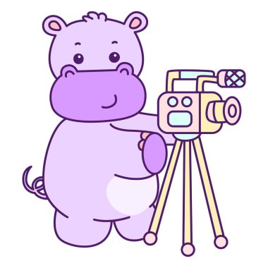 Tatlı su aygırı vektör ikonu. Komik bebek su aygırı hayvan serisi illüstrasyonu. Kabarık su aygırlarının hayatı