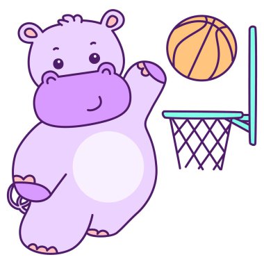 Tatlı su aygırı vektör ikonu. Komik bebek su aygırı hayvan serisi illüstrasyonu. Kabarık su aygırlarının hayatı