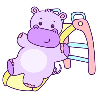 Tatlı su aygırı vektör ikonu. Komik bebek su aygırı hayvan serisi illüstrasyonu. Kabarık su aygırlarının hayatı