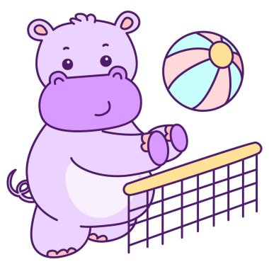 Tatlı su aygırı vektör ikonu. Komik bebek su aygırı hayvan serisi illüstrasyonu. Kabarık su aygırlarının hayatı