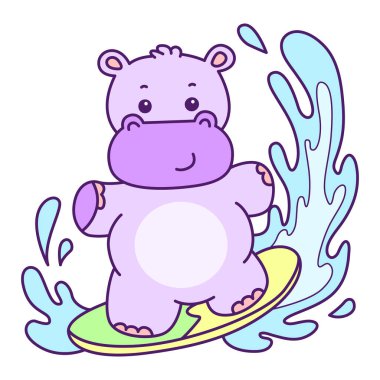 Tatlı su aygırı vektör ikonu. Komik bebek su aygırı hayvan serisi illüstrasyonu. Kabarık su aygırlarının hayatı