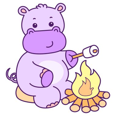 Tatlı su aygırı vektör ikonu. Komik bebek su aygırı hayvan serisi illüstrasyonu. Kabarık su aygırlarının hayatı