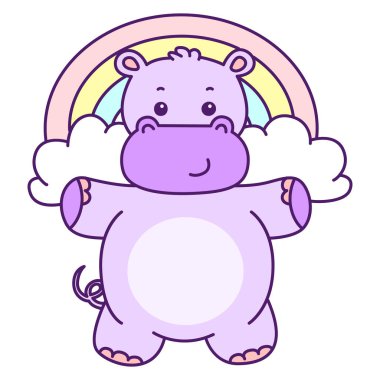 Tatlı su aygırı vektör ikonu. Komik bebek su aygırı hayvan serisi illüstrasyonu. Kabarık su aygırlarının hayatı