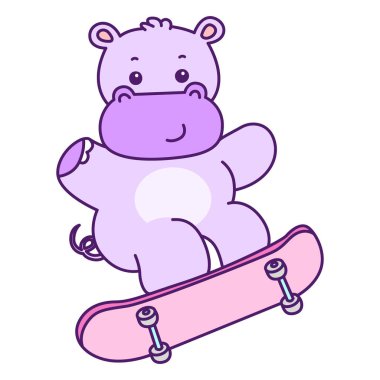 Tatlı su aygırı vektör ikonu. Komik bebek su aygırı hayvan serisi illüstrasyonu. Kabarık su aygırlarının hayatı