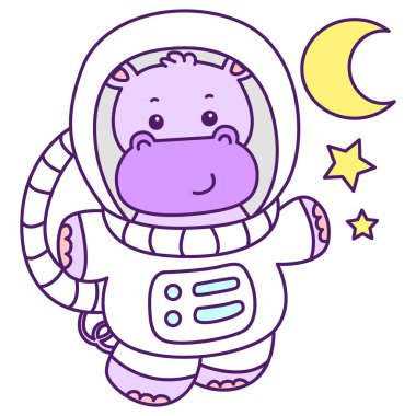 Tatlı su aygırı vektör ikonu. Komik bebek su aygırı hayvan serisi illüstrasyonu. Kabarık su aygırlarının hayatı