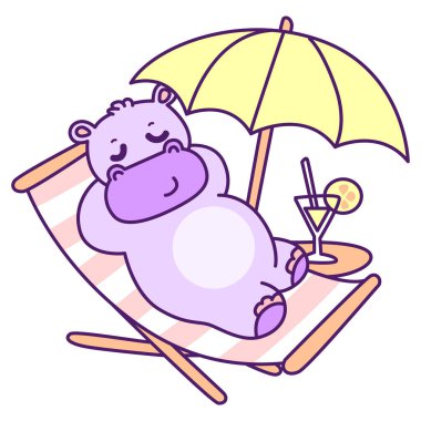 Tatlı su aygırı vektör ikonu. Komik bebek su aygırı hayvan serisi illüstrasyonu. Kabarık su aygırlarının hayatı