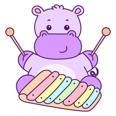 Tatlı su aygırı vektör ikonu. Komik bebek su aygırı hayvan serisi illüstrasyonu. Kabarık su aygırlarının hayatı