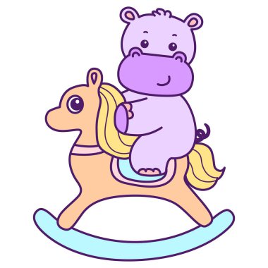 Tatlı su aygırı vektör ikonu. Komik bebek su aygırı hayvan serisi illüstrasyonu. Kabarık su aygırlarının hayatı