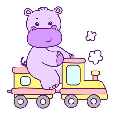 Tatlı su aygırı vektör ikonu. Komik bebek su aygırı hayvan serisi illüstrasyonu. Kabarık su aygırlarının hayatı