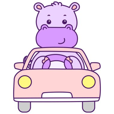 Tatlı su aygırı vektör ikonu. Komik bebek su aygırı hayvan serisi illüstrasyonu. Kabarık su aygırlarının hayatı