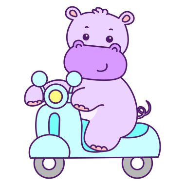 Tatlı su aygırı vektör ikonu. Komik bebek su aygırı hayvan serisi illüstrasyonu. Kabarık su aygırlarının hayatı