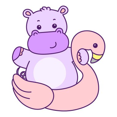 Tatlı su aygırı vektör ikonu. Komik bebek su aygırı hayvan serisi illüstrasyonu. Kabarık su aygırlarının hayatı