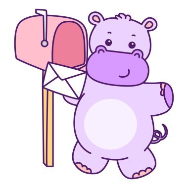 Tatlı su aygırı vektör ikonu. Komik bebek su aygırı hayvan serisi illüstrasyonu. Kabarık su aygırlarının hayatı