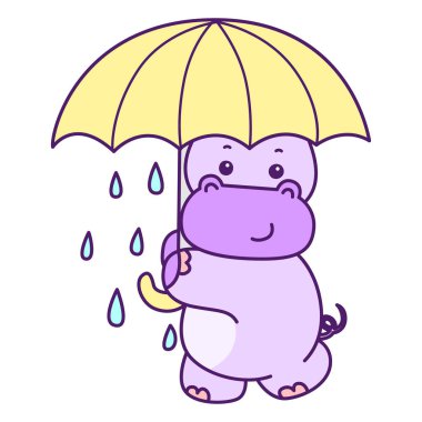 Tatlı su aygırı vektör ikonu. Komik bebek su aygırı hayvan serisi illüstrasyonu. Kabarık su aygırlarının hayatı