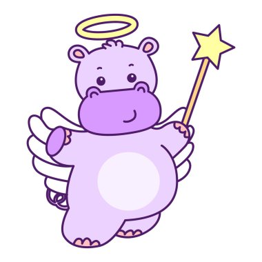 Tatlı su aygırı vektör ikonu. Komik bebek su aygırı hayvan serisi illüstrasyonu. Kabarık su aygırlarının hayatı