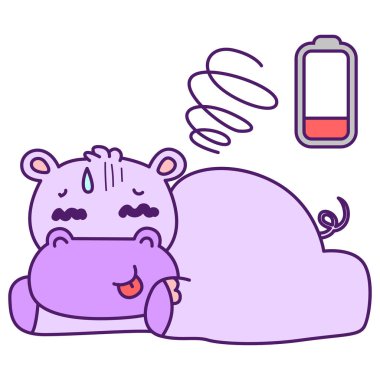 Tatlı su aygırı vektör ikonu. Komik bebek su aygırı hayvan serisi illüstrasyonu. Kabarık su aygırlarının hayatı