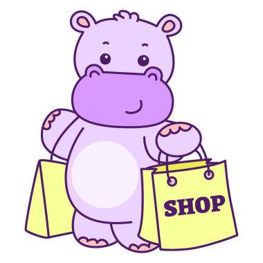 Tatlı su aygırı vektör ikonu. Komik bebek su aygırı hayvan serisi illüstrasyonu. Kabarık su aygırlarının hayatı