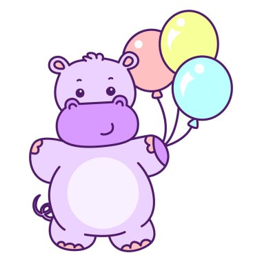 Tatlı su aygırı vektör ikonu. Komik bebek su aygırı hayvan serisi illüstrasyonu. Kabarık su aygırlarının hayatı