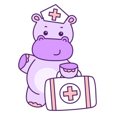 Tatlı su aygırı vektör ikonu. Komik bebek su aygırı hayvan serisi illüstrasyonu. Kabarık su aygırlarının hayatı