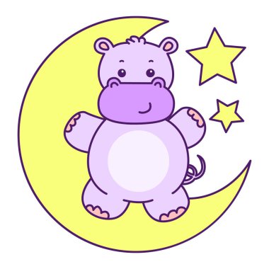 Tatlı su aygırı vektör ikonu. Komik bebek su aygırı hayvan serisi illüstrasyonu. Kabarık su aygırlarının hayatı