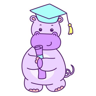 Tatlı su aygırı vektör ikonu. Komik bebek su aygırı hayvan serisi illüstrasyonu. Kabarık su aygırlarının hayatı