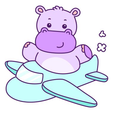 Tatlı su aygırı vektör ikonu. Komik bebek su aygırı hayvan serisi illüstrasyonu. Kabarık su aygırlarının hayatı