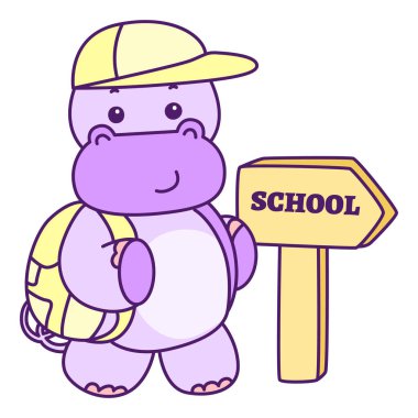 Tatlı su aygırı vektör ikonu. Komik bebek su aygırı hayvan serisi illüstrasyonu. Kabarık su aygırlarının hayatı