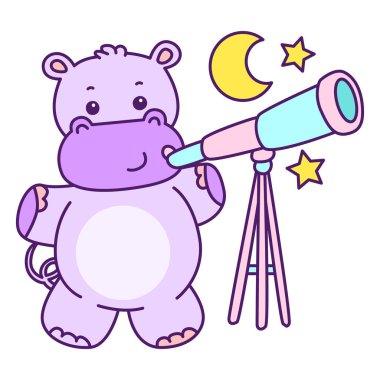 Tatlı su aygırı vektör ikonu. Komik bebek su aygırı hayvan serisi illüstrasyonu. Kabarık su aygırlarının hayatı