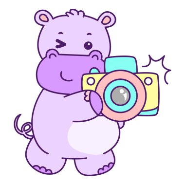 Tatlı su aygırı vektör ikonu. Komik bebek su aygırı hayvan serisi illüstrasyonu. Kabarık su aygırlarının hayatı