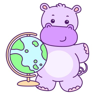 Tatlı su aygırı vektör ikonu. Komik bebek su aygırı hayvan serisi illüstrasyonu. Kabarık su aygırlarının hayatı