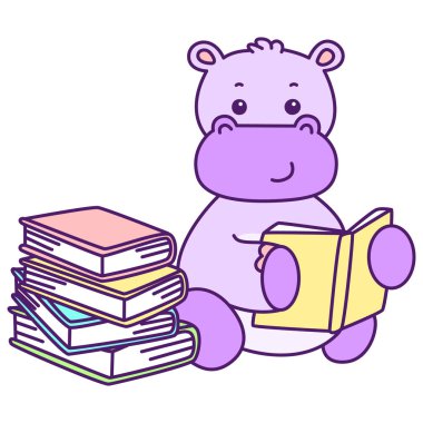 Tatlı su aygırı vektör ikonu. Komik bebek su aygırı hayvan serisi illüstrasyonu. Kabarık su aygırlarının hayatı