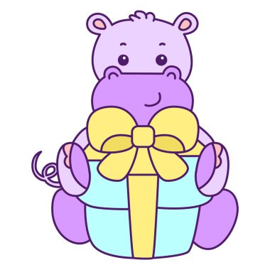 Tatlı su aygırı vektör ikonu. Komik bebek su aygırı hayvan serisi illüstrasyonu. Kabarık su aygırlarının hayatı