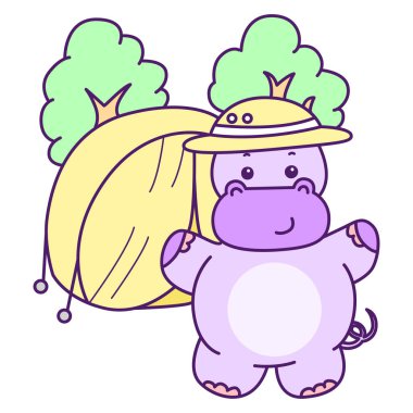 Tatlı su aygırı vektör ikonu. Komik bebek su aygırı hayvan serisi illüstrasyonu. Kabarık su aygırlarının hayatı