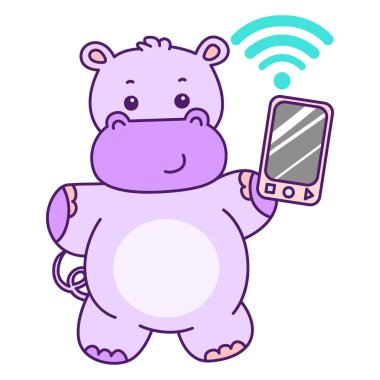 Tatlı su aygırı vektör ikonu. Komik bebek su aygırı hayvan serisi illüstrasyonu. Kabarık su aygırlarının hayatı