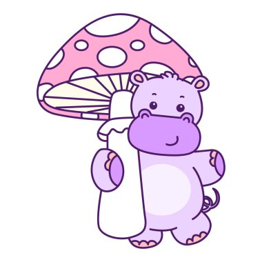 Tatlı su aygırı vektör ikonu. Komik bebek su aygırı hayvan serisi illüstrasyonu. Kabarık su aygırlarının hayatı