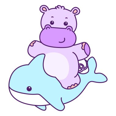 Tatlı su aygırı vektör ikonu. Komik bebek su aygırı hayvan serisi illüstrasyonu. Kabarık su aygırlarının hayatı